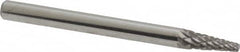 Atrax - 1/8" Cut Diam, 1/8" Shank Diam, Cone Head Double Cut Burr - Carbide, Point End, 3/8" LOC, 1-1/2" OAL - Benchmark Tooling