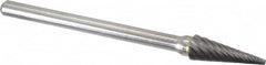 Atrax - 3/16" Cut Diam, 1/8" Shank Diam, Cone Head Double Cut Burr - Carbide, Point End, 1/2" LOC, 1-1/2" OAL - Benchmark Tooling