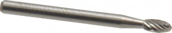 Atrax - 1/8" Cut Diam, 1/8" Shank Diam, Oval Head Single Cut Burr - Carbide, Radius End, 7/32" LOC, 1-1/2" OAL - Benchmark Tooling