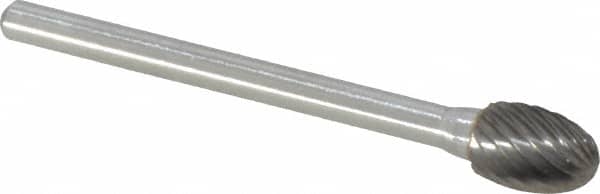 Atrax - 1/4" Cut Diam, 1/8" Shank Diam, Oval Head Single Cut Burr - Carbide, Radius End, 3/8" LOC, 1-5/8" OAL - Benchmark Tooling