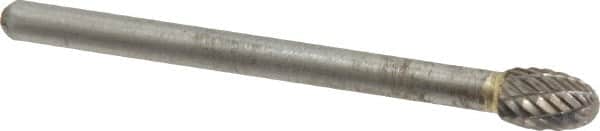 Atrax - 3/16" Cut Diam, 1/8" Shank Diam, Oval Head Double Cut Burr - Carbide, Radius End, 9/32" LOC, 1-1/2" OAL - Benchmark Tooling