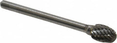 Atrax - 1/4" Cut Diam, 1/8" Shank Diam, Oval Head Double Cut Burr - Carbide, Radius End, 3/8" LOC, 1-5/8" OAL - Benchmark Tooling
