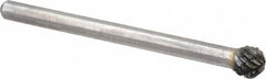 Atrax - 3/16" Cut Diam, 1/8" Shank Diam, Ball Head Double Cut Burr - Carbide, Radius End, 3/16" LOC, 1-1/2" OAL - Benchmark Tooling