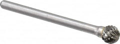 Atrax - 1/4" Cut Diam, 1/8" Shank Diam, Ball Head Double Cut Burr - Carbide, Radius End, 7/32" LOC, 1-1/2" OAL - Benchmark Tooling