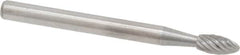 Atrax - 1/8" Cut Diam, 1/8" Shank Diam, Flame Head Single Cut Burr - Carbide, Radius End, 1/4" LOC, 1-1/2" OAL - Benchmark Tooling