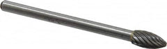 Atrax - 3/16" Cut Diam, 1/8" Shank Diam, Flame Head Single Cut Burr - Carbide, Radius End, 3/8" LOC, 1-1/2" OAL - Benchmark Tooling