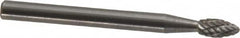 Atrax - 1/8" Cut Diam, 1/8" Shank Diam, Flame Head Double Cut Burr - Carbide, Radius End, 1/4" LOC, 1-1/2" OAL - Benchmark Tooling