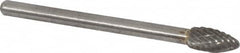 Atrax - 3/16" Cut Diam, 1/8" Shank Diam, Flame Head Double Cut Burr - Carbide, Radius End, 3/8" LOC, 1-1/2" OAL - Benchmark Tooling