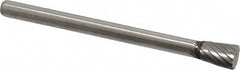 Atrax - 3/16" Cut Diam, 1/8" Shank Diam, Inverted Cone Head Single Cut Burr - Flat End, 1/4" LOC, 1-1/2" OAL - Benchmark Tooling