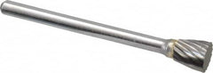 Atrax - 1/4" Cut Diam, 1/8" Shank Diam, Inverted Cone Head Single Cut Burr - Flat End, 1/4" LOC, 1-1/2" OAL - Benchmark Tooling