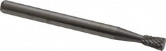 Atrax - 1/8" Cut Diam, 1/8" Shank Diam, Inverted Cone Head Double Cut Burr - Flat End, 3/16" LOC, 1-1/2" OAL - Benchmark Tooling