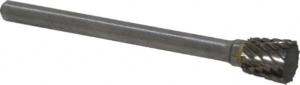 Atrax - 1/4" Cut Diam, 1/8" Shank Diam, Inverted Cone Head Double Cut Burr - Flat End, 1/4" LOC, 1-1/2" OAL - Benchmark Tooling