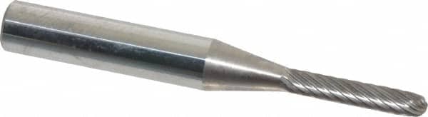 Atrax - 1/8" Cut Diam, 1/4" Shank Diam, Cylinder with Radius Head Single Cut Burr - Carbide, Radius End, 1/2" LOC, 1-1/2" OAL - Benchmark Tooling