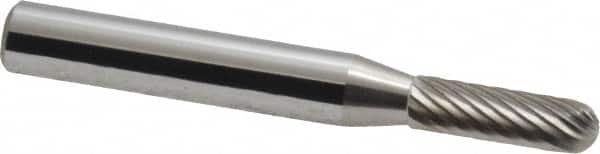 Atrax - 3/16" Cut Diam, 1/4" Shank Diam, Cylinder with Radius Head Single Cut Burr - Carbide, Radius End, 5/8" LOC, 2" OAL - Benchmark Tooling