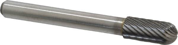 Atrax - 5/16" Cut Diam, 1/4" Shank Diam, Cylinder with Radius Head Single Cut Burr - Carbide, Radius End, 3/4" LOC, 2-1/2" OAL - Benchmark Tooling