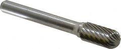 Atrax - 3/8" Cut Diam, 1/4" Shank Diam, Cylinder with Radius Head Single Cut Burr - Carbide, Radius End, 3/4" LOC, 2-1/2" OAL - Benchmark Tooling