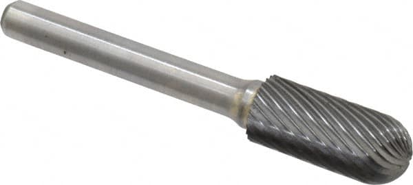 Atrax - 7/16" Cut Diam, 1/4" Shank Diam, Cylinder with Radius Head Single Cut Burr - Carbide, Radius End, 1" LOC, 2-3/4" OAL - Benchmark Tooling