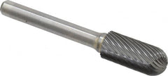 Atrax - 7/16" Cut Diam, 1/4" Shank Diam, Cylinder with Radius Head Single Cut Burr - Carbide, Radius End, 1" LOC, 2-3/4" OAL - Benchmark Tooling