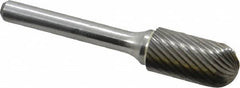 Atrax - 1/2" Cut Diam, 1/4" Shank Diam, Cylinder with Radius Head Single Cut Burr - Carbide, Radius End, 1" LOC, 2-3/4" OAL - Benchmark Tooling