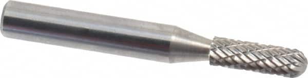 Atrax - 3/16" Cut Diam, 1/4" Shank Diam, Cylinder with Radius Head Double Cut Burr - Carbide, Radius End, 1/2" LOC, 2" OAL - Benchmark Tooling