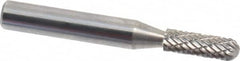 Atrax - 3/16" Cut Diam, 1/4" Shank Diam, Cylinder with Radius Head Double Cut Burr - Carbide, Radius End, 1/2" LOC, 2" OAL - Benchmark Tooling