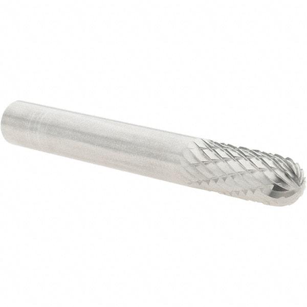 Atrax - 1/4" Cut Diam, 1/4" Shank Diam, Cylinder with Radius Head Double Cut Burr - Carbide, Radius End, 5/8" LOC, 2" OAL - Benchmark Tooling