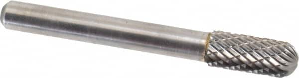 Atrax - 5/16" Cut Diam, 1/4" Shank Diam, Cylinder with Radius Head Double Cut Burr - Carbide, Radius End, 3/4" LOC, 2-1/2" OAL - Benchmark Tooling