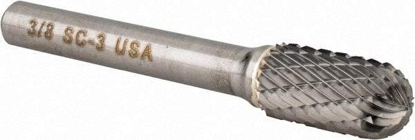 Atrax - 3/8" Cut Diam, 1/4" Shank Diam, Cylinder with Radius Head Double Cut Burr - Carbide, Radius End, 3/4" LOC, 2-1/2" OAL - Benchmark Tooling