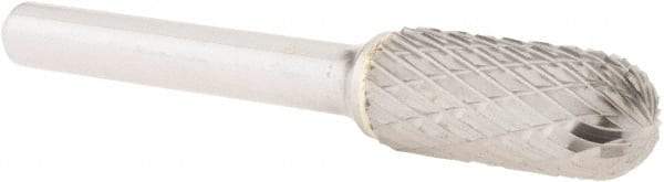 Atrax - 7/16" Cut Diam, 1/4" Shank Diam, Cylinder with Radius Head Double Cut Burr - Carbide, Radius End, 1" LOC, 2-3/4" OAL - Benchmark Tooling