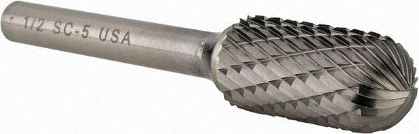 Atrax - 1/2" Cut Diam, 1/4" Shank Diam, Cylinder with Radius Head Double Cut Burr - Carbide, Radius End, 1" LOC, 2-3/4" OAL - Benchmark Tooling