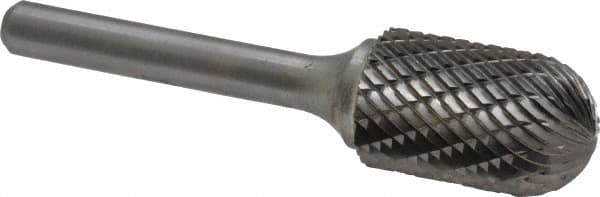 Atrax - 5/8" Cut Diam, 1/4" Shank Diam, Cylinder with Radius Head Double Cut Burr - Carbide, Radius End, 1" LOC, 2-3/4" OAL - Benchmark Tooling