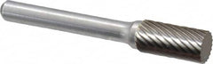 Atrax - 3/8" Cut Diam, 1/4" Shank Diam, Cylinder Head Single Cut Burr - Carbide, Flat End, 3/4" LOC, 2-1/2" OAL - Benchmark Tooling