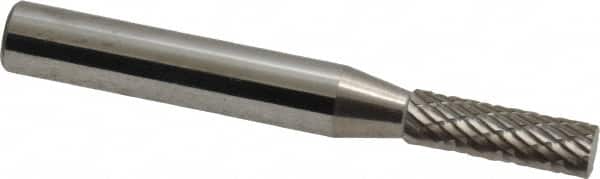 Atrax - 3/16" Cut Diam, 1/4" Shank Diam, Cylinder Head Double Cut Burr - Carbide, Flat End, 5/8" LOC, 2" OAL - Benchmark Tooling