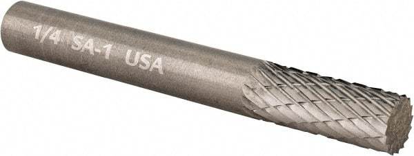 Atrax - 1/4" Cut Diam, 1/4" Shank Diam, Cylinder Head Double Cut Burr - Carbide, Flat End, 5/8" LOC, 2" OAL - Benchmark Tooling