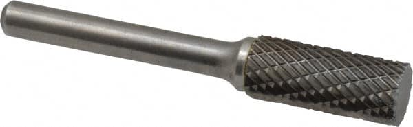 Atrax - 7/16" Cut Diam, 1/4" Shank Diam, Cylinder Head Double Cut Burr - Carbide, Flat End, 1" LOC, 2-3/4" OAL - Benchmark Tooling