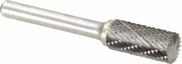 Atrax - 7/16" Cut Diam, 1/4" Shank Diam, Cylinder with End Cut Head Double Cut Burr - Carbide, End Cut End, 1" LOC, 2-3/4" OAL - Benchmark Tooling