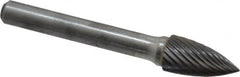 Atrax - 3/8" Cut Diam, 1/4" Shank Diam, Tree Head Single Cut Burr - Carbide, Point End, 3/4" LOC, 2-1/2" OAL - Benchmark Tooling