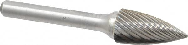 Atrax - 1/2" Cut Diam, 1/4" Shank Diam, Tree Head Single Cut Burr - Carbide, Point End, 1" LOC, 2-3/4" OAL - Benchmark Tooling