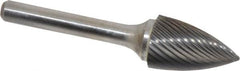 Atrax - 5/8" Cut Diam, 1/4" Shank Diam, Tree Head Single Cut Burr - Carbide, Point End, 1" LOC, 2-3/4" OAL - Benchmark Tooling