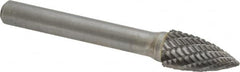 Atrax - 3/8" Cut Diam, 1/4" Shank Diam, Tree Head Double Cut Burr - Carbide, Point End, 3/4" LOC, 2-1/2" OAL - Benchmark Tooling