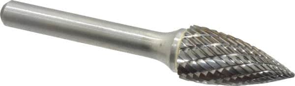 Atrax - 1/2" Cut Diam, 1/4" Shank Diam, Tree Head Double Cut Burr - Carbide, Point End, 1" LOC, 2-3/4" OAL - Benchmark Tooling