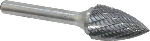 Atrax - 5/8" Cut Diam, 1/4" Shank Diam, Tree Head Double Cut Burr - Carbide, Point End, 1" LOC, 2-3/4" OAL - Benchmark Tooling