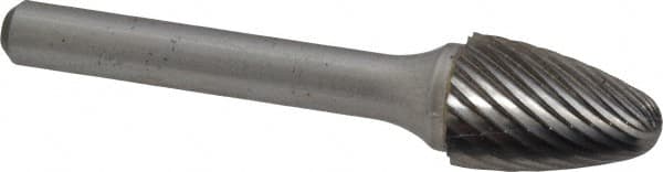 Atrax - 1/2" Cut Diam, 1/4" Shank Diam, Tree with Radius Head Single Cut Burr - Carbide, Radius End, 3/4" LOC, 2-1/2" OAL - Benchmark Tooling