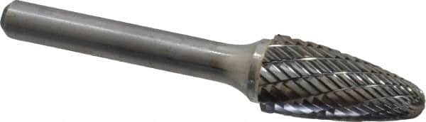 Atrax - 1/2" Cut Diam, 1/4" Shank Diam, Tree with Radius Head Double Cut Burr - Carbide, Radius End, 1" LOC, 2-3/4" OAL - Benchmark Tooling