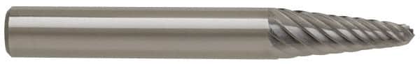SGS Pro - 3/8" Cut Diam, 1/4" Shank Diam, Taper Head Single Cut Burr - Carbide, Radius End, 1-1/16" LOC - Benchmark Tooling