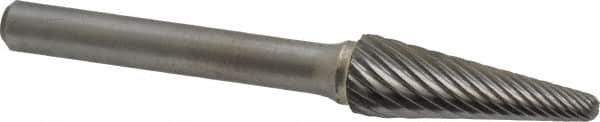 Atrax - 3/8" Cut Diam, 1/4" Shank Diam, Taper Head Single Cut Burr - Radius End, 1-1/16" LOC, 2-15/16" OAL - Benchmark Tooling