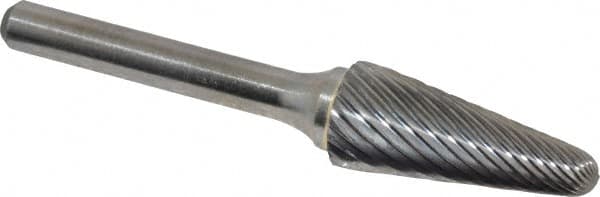 Atrax - 1/2" Cut Diam, 1/4" Shank Diam, Taper Head Single Cut Burr - Radius End, 1-1/8" LOC, 3" OAL - Benchmark Tooling