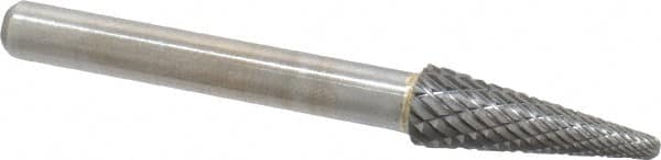 Atrax - 5/16" Cut Diam, 1/4" Shank Diam, Taper Head Double Cut Burr - Radius End, 7/8" LOC, 2-3/4" OAL - Benchmark Tooling