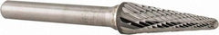 Atrax - 3/8" Cut Diam, 1/4" Shank Diam, Taper Head Double Cut Burr - Radius End, 1-1/16" LOC, 2-15/16" OAL - Benchmark Tooling