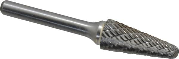 Atrax - 1/2" Cut Diam, 1/4" Shank Diam, Taper Head Double Cut Burr - Radius End, 1-1/8" LOC, 3" OAL - Benchmark Tooling